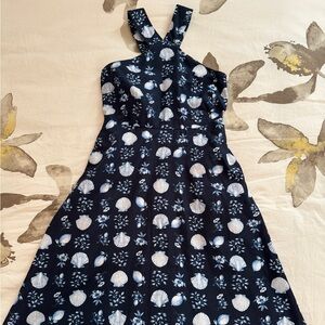 Ann Taylor Navy and White Seashell Midi Dress